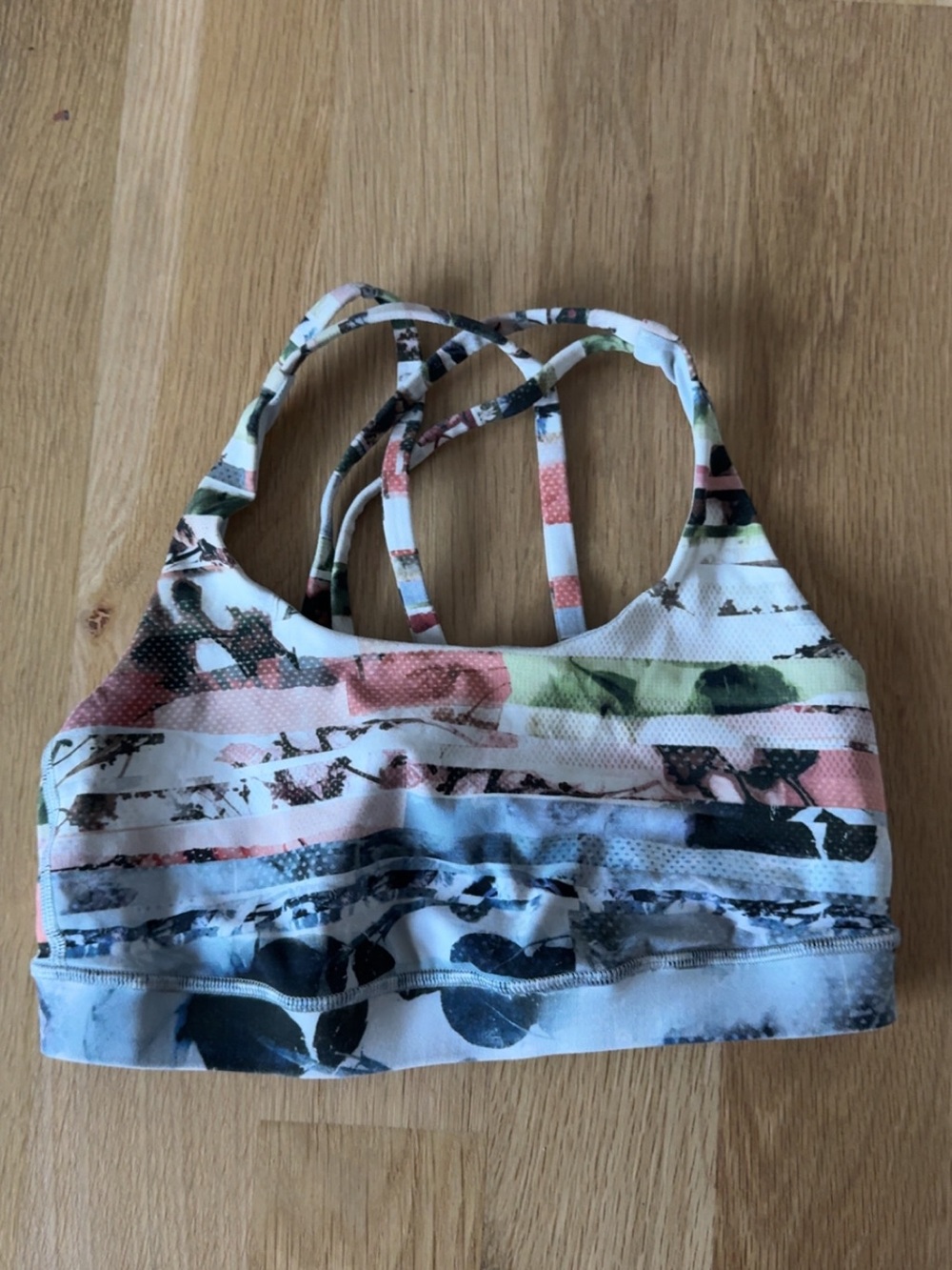 lululemon athletica Floral Stripe Sports Bra in White, Pink, Blue, Green